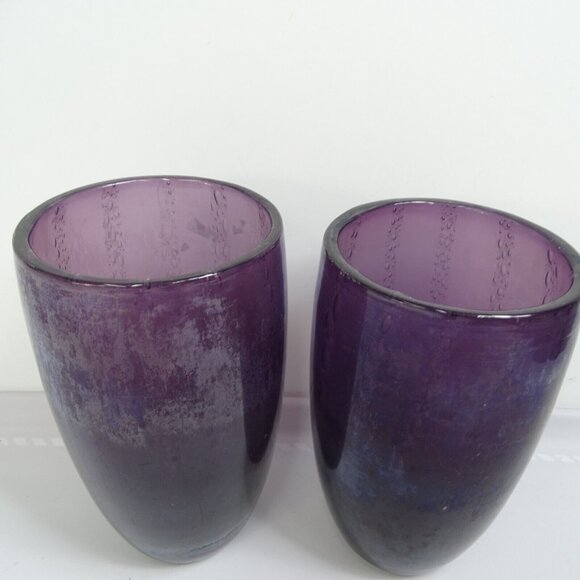 A Pair Vintage Deep Purple Amethyst Bubble‎ Hand Blown Glasses Highball - Picture 2 of 9